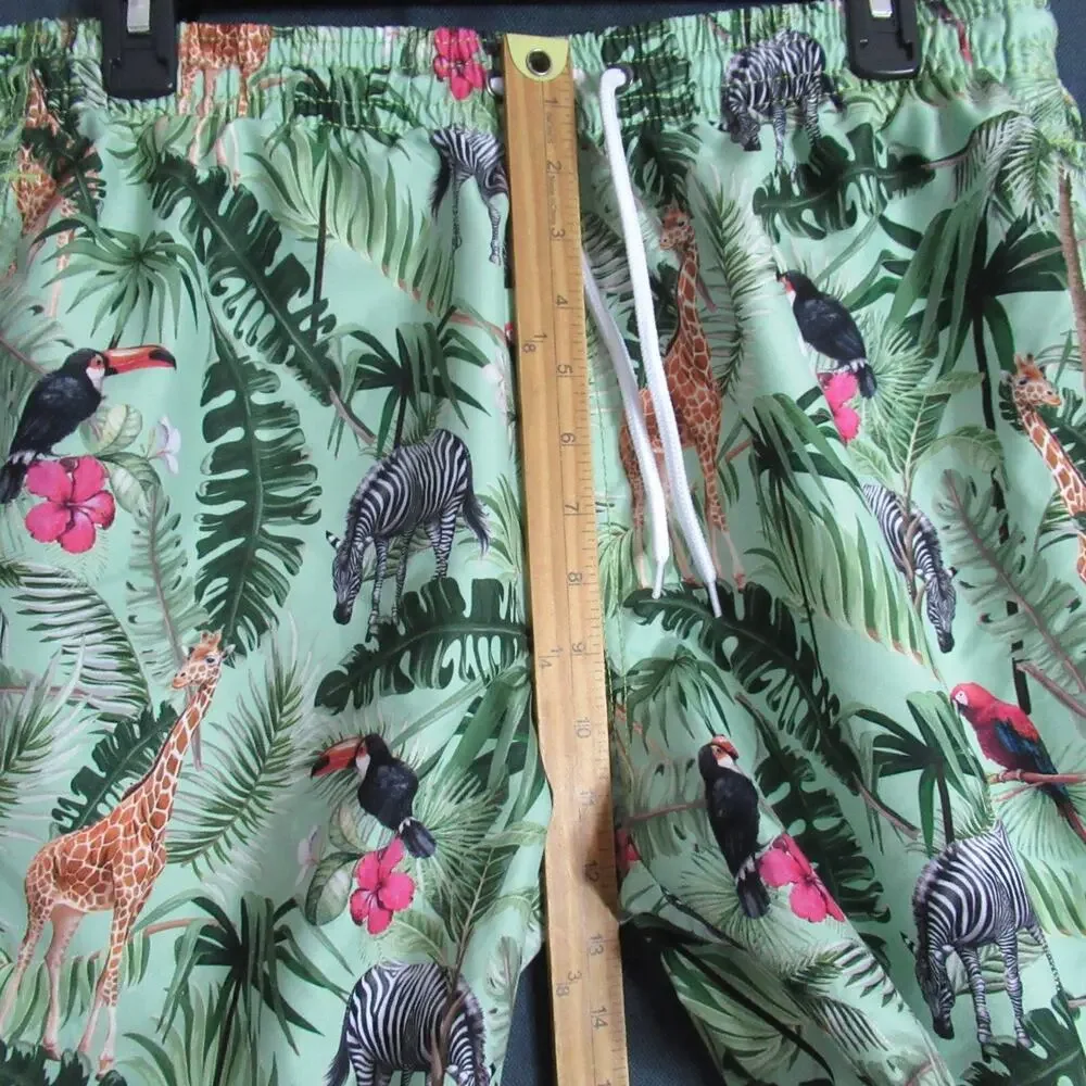 Trunks Surf & Swim Trunks Mens Large Green Tropical Floral Beach Resort Shorts